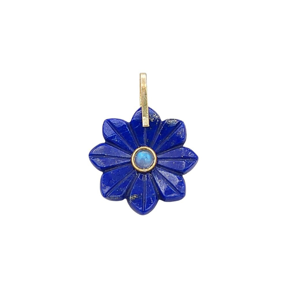 Lapis Lazuli Flower Pendant Hand-Carved Natural Gemstone Jewelry Charm with Gold-Plated 925 Sterling Silver Pinch Loop- Selling Per Piece