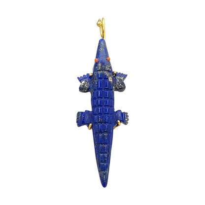 Multi-Color Gemstone Crocodile Pendant Gold Plated Hand-Carved Alligator Animal Charm Necklace Tribal Boho Jewelry – Selling Per Piece