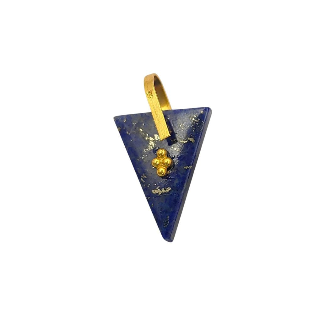 Lapis Lazuli Triangle Slice Pendant Charm, Gold Plated 925 Sterling Silver Pinch Bail, Trillion Cut Gemstone for Necklace Making