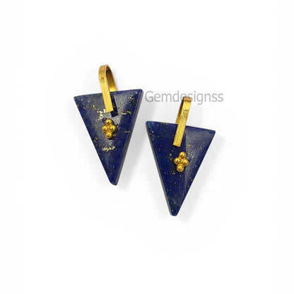Lapis Lazuli Triangle Slice Pendant Charm, Gold Plated 925 Sterling Silver Pinch Bail, Trillion Cut Gemstone for Necklace Making