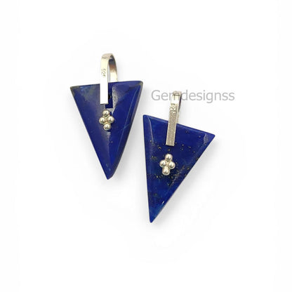 Lapis Lazuli Triangle Slice Pendant Charm, Gold Plated 925 Sterling Silver Pinch Bail, Trillion Cut Gemstone for Necklace Making