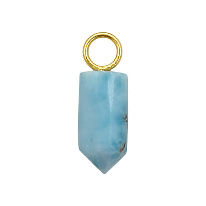 Larimar Crystal Pencil Point Pendant 14x6mm Gold Plated Sterling Silver Petite Spike Charm – Selling Per Piece