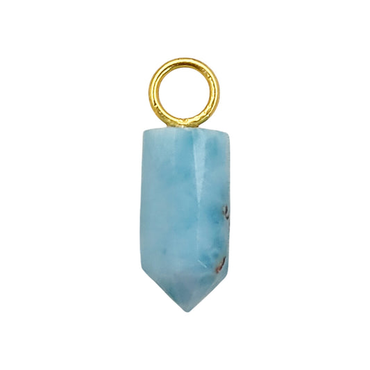 Larimar Crystal Pencil Point Pendant 14x6mm Gold Plated Sterling Silver Petite Spike Charm – Selling Per Piece