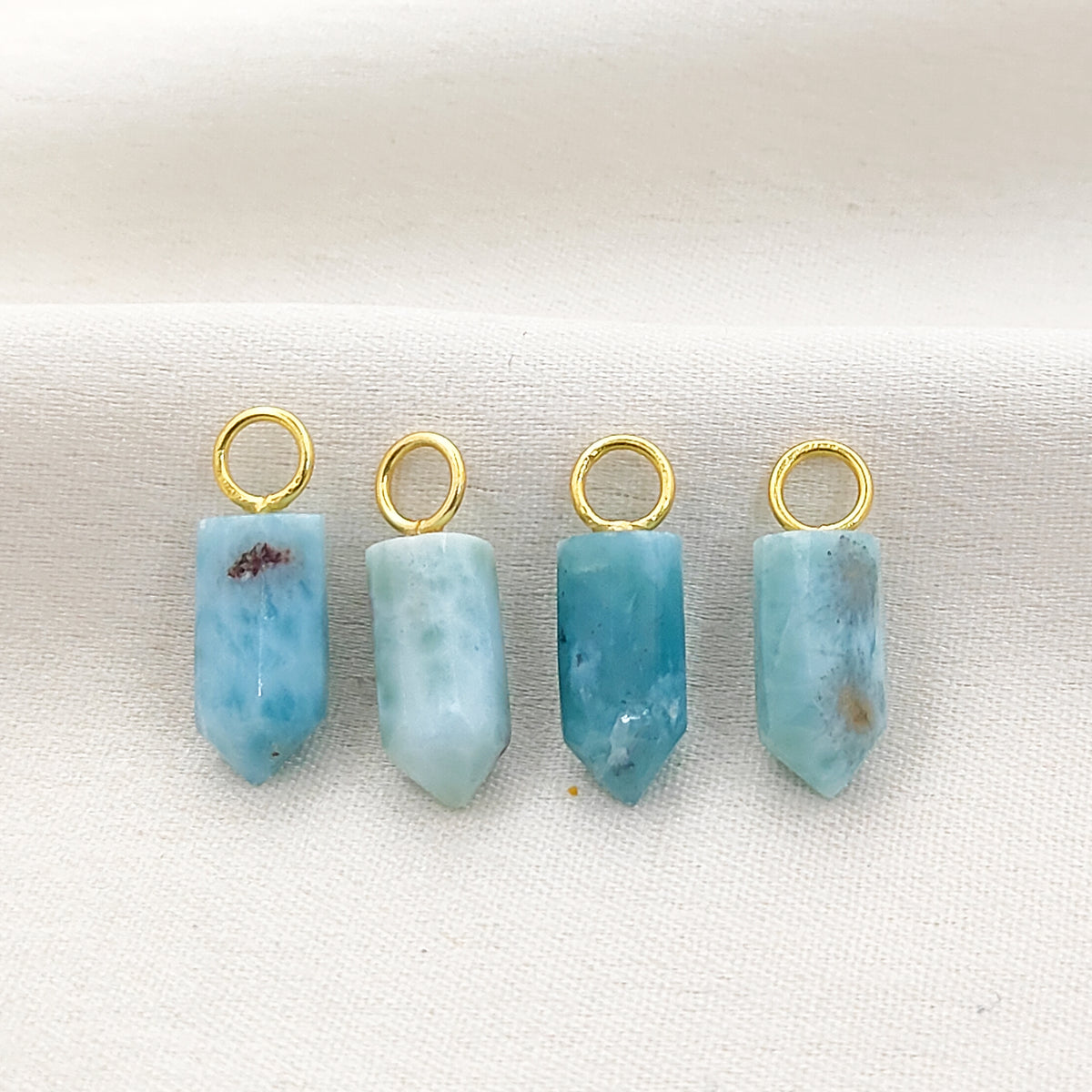Larimar Crystal Pencil Point Pendant 14x6mm Gold Plated Sterling Silver Petite Spike Charm – Selling Per Piece