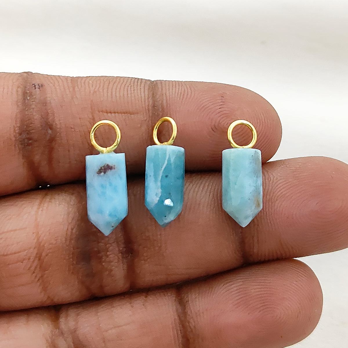 Larimar Crystal Pencil Point Pendant 14x6mm Gold Plated Sterling Silver Petite Spike Charm – Selling Per Piece