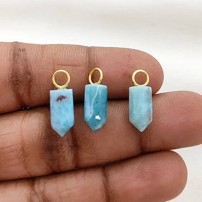 Larimar Crystal Pencil Point Pendant 14x6mm Gold Plated Sterling Silver Petite Spike Charm – Selling Per Piece