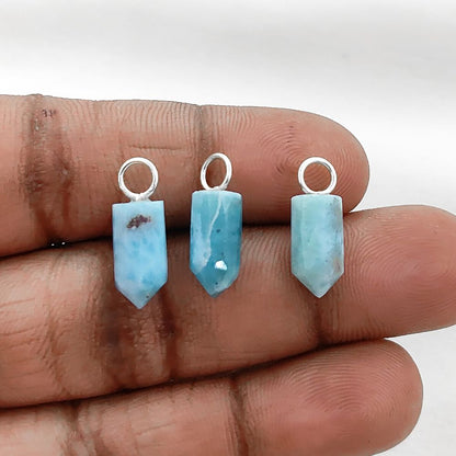Larimar Crystal Pencil Point Pendant 14x6mm Gold Plated Sterling Silver Petite Spike Charm – Selling Per Piece
