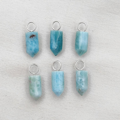 Larimar Crystal Pencil Point Pendant 14x6mm Gold Plated Sterling Silver Petite Spike Charm – Selling Per Piece