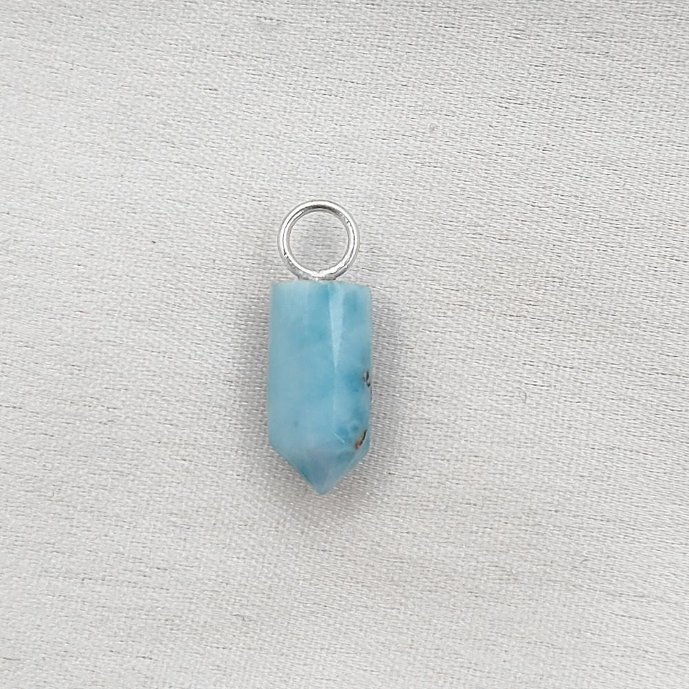 Larimar Crystal Pencil Point Pendant 14x6mm Gold Plated Sterling Silver Petite Spike Charm – Selling Per Piece