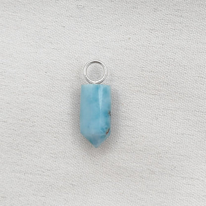 Larimar Crystal Pencil Point Pendant 14x6mm Gold Plated Sterling Silver Petite Spike Charm – Selling Per Piece