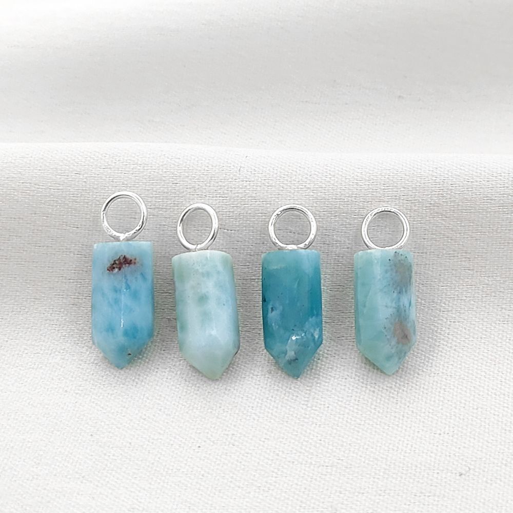 Larimar Crystal Pencil Point Pendant 14x6mm Gold Plated Sterling Silver Petite Spike Charm – Selling Per Piece