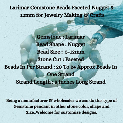 Larimar Gemstone Beads Faceted Nugget 5-12mm for Jewelry Making & Crafts