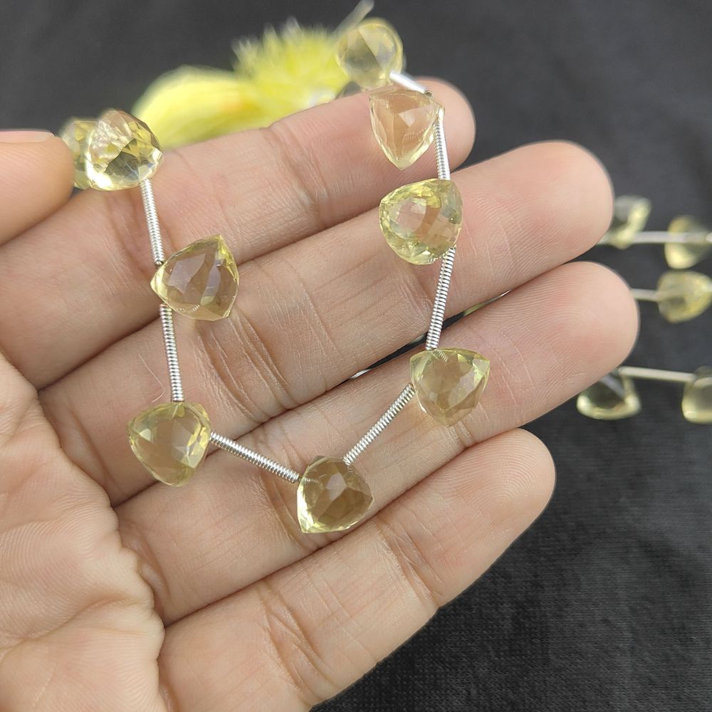 High-Quality Lemon Quartz Trillion Cut Beads – Bright Yellow Crafting Stones