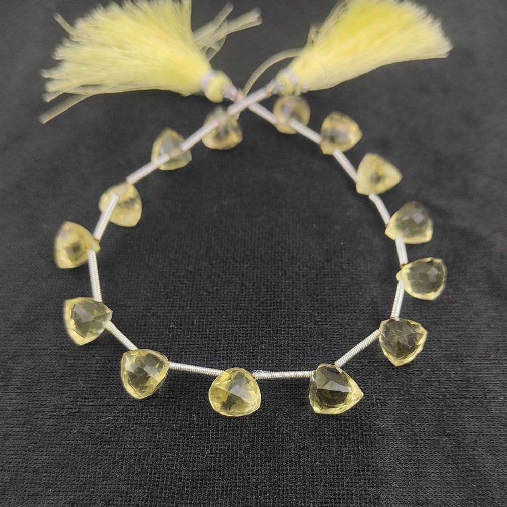 Lemon Quartz Trillion Cut Faceted Beads – Vibrant Yellow Gemstones for Crafting