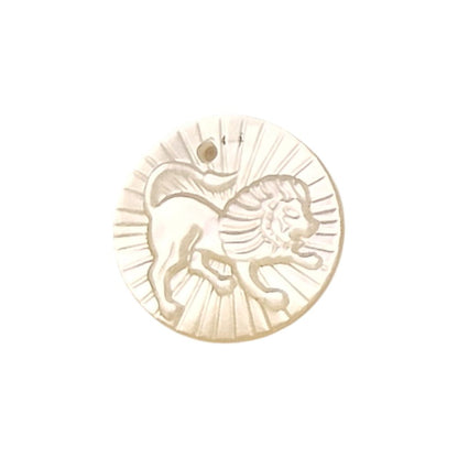 Leo Zodiac Mother of Pearl Charm Engraved Horoscope Coin Shell Disc Pendant for Handmade Jewelry- Selling Per Piece