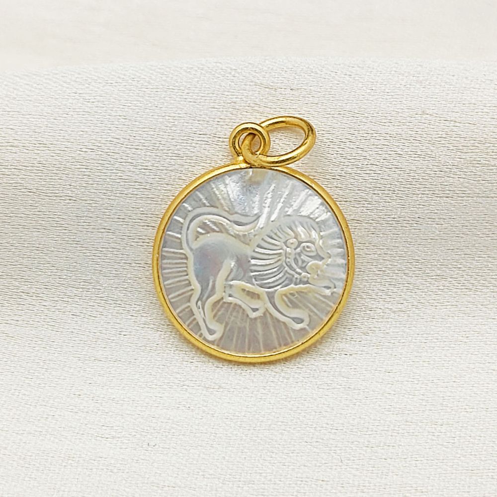 Gold Leo Star Sign Pendant with White Pearl Drop