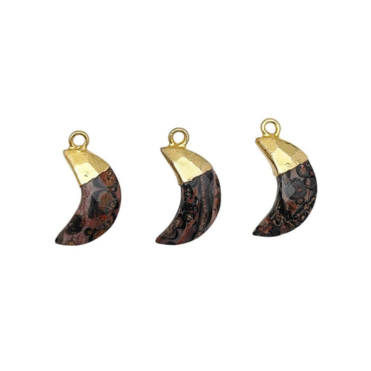 Gold Capped Leopard Skin Jasper Crescent Pendant – Half Moon Gemstone Charm for DIY Jewelry Making