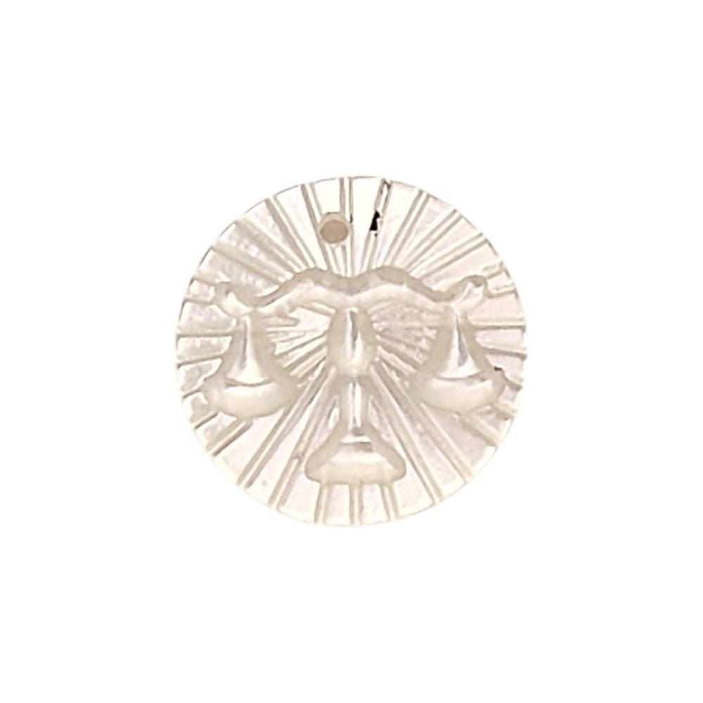 Libra Zodiac Charm in Natural Mother of Pearl Engraved Astrology Coin Shell Disc for DIY Necklaces & Bracelets- Selling Per Piece