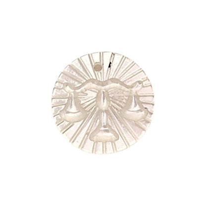 Libra Zodiac Charm in Natural Mother of Pearl Engraved Astrology Coin Shell Disc for DIY Necklaces & Bracelets- Selling Per Piece