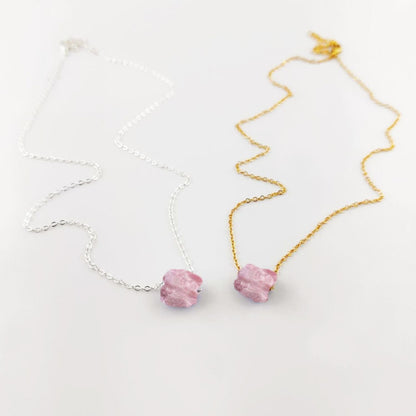 Gold Plated Pink Opal Necklace – Soft Pastel Gemstone Charm
