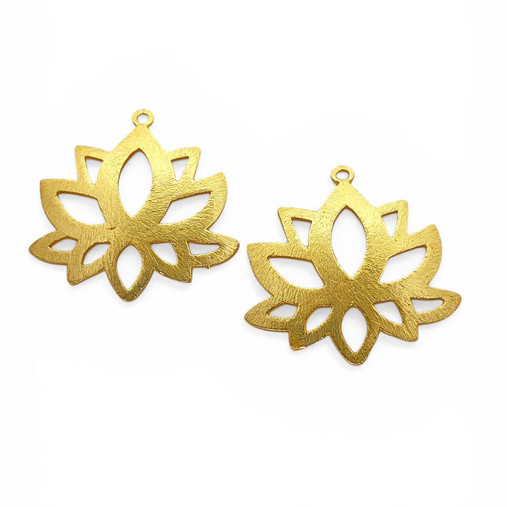 Lotus Flower Raw Brass Charm Pendant, Floral Earring Making Supplies, DIY Jewelry Findings for Handmade Creations