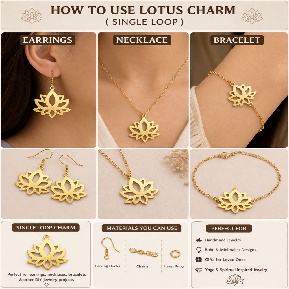 Lotus Flower Raw Brass Charm Pendant, Floral Earring Making Supplies, DIY Jewelry Findings for Handmade Creations