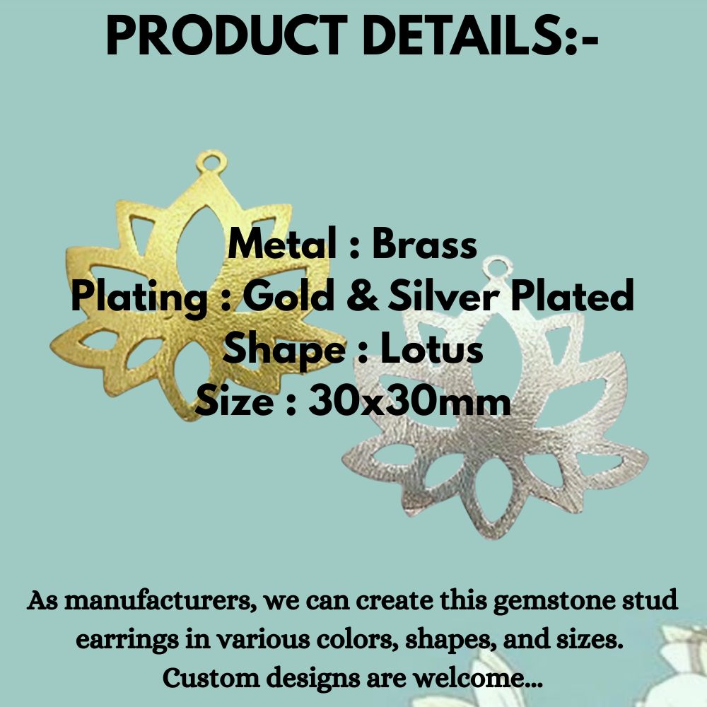 Lotus Flower Raw Brass Charm Pendant, Floral Earring Making Supplies, DIY Jewelry Findings for Handmade Creations