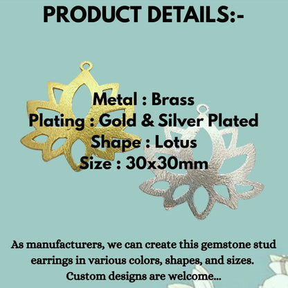 Lotus Flower Raw Brass Charm Pendant, Floral Earring Making Supplies, DIY Jewelry Findings for Handmade Creations