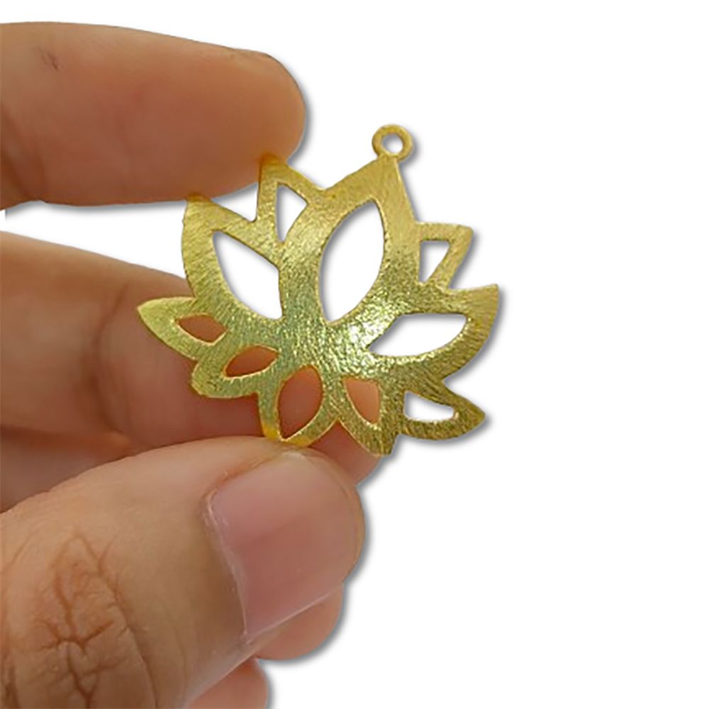 Lotus Flower Raw Brass Charm Pendant, Floral Earring Making Supplies, DIY Jewelry Findings for Handmade Creations