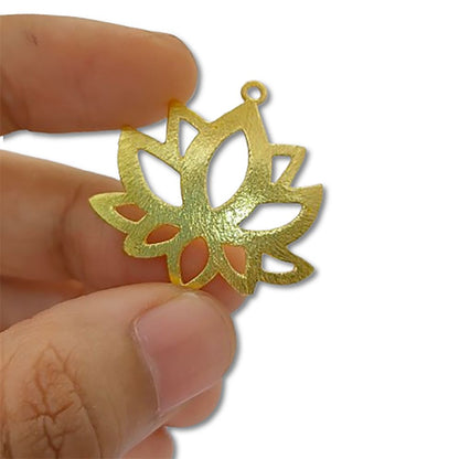 Lotus Flower Raw Brass Charm Pendant, Floral Earring Making Supplies, DIY Jewelry Findings for Handmade Creations