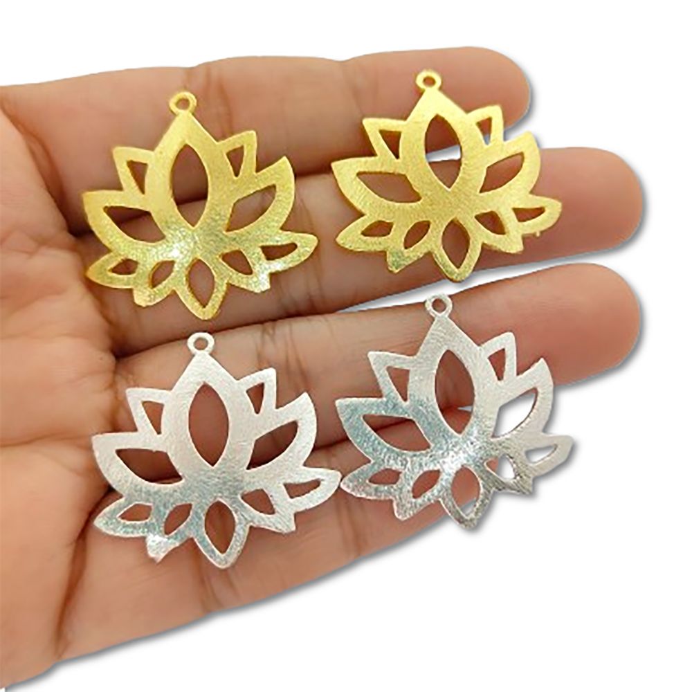 Lotus Flower Raw Brass Charm Pendant, Floral Earring Making Supplies, DIY Jewelry Findings for Handmade Creations