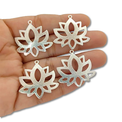 Lotus Flower Raw Brass Charm Pendant, Floral Earring Making Supplies, DIY Jewelry Findings for Handmade Creations