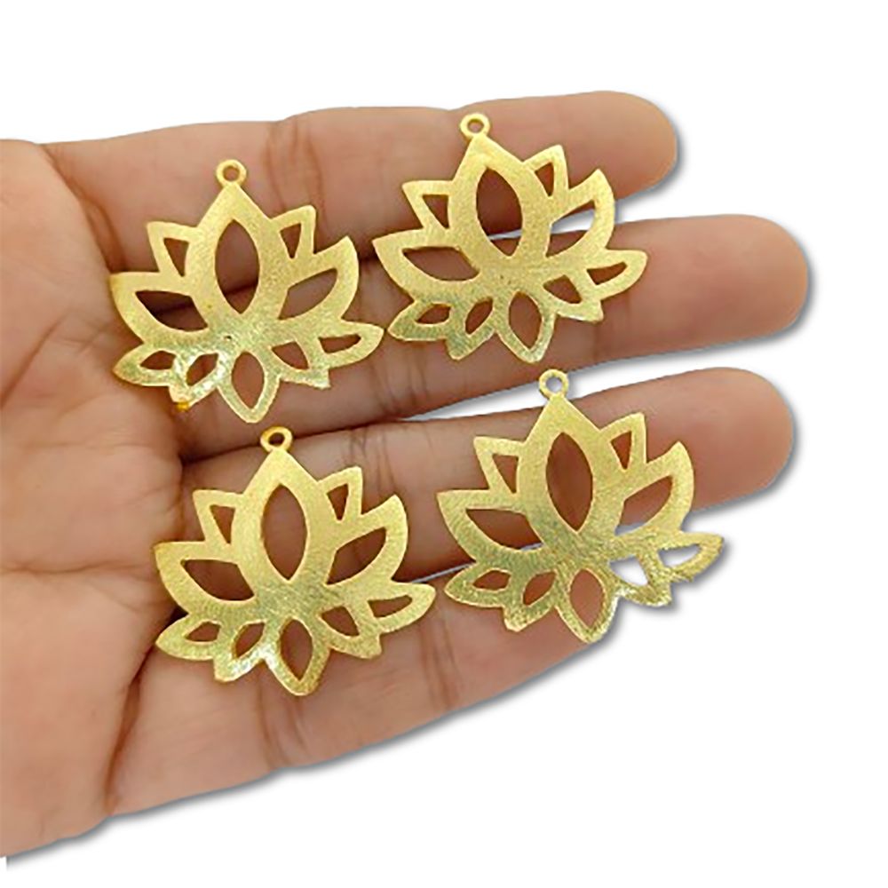 Lotus Flower Raw Brass Charm Pendant, Floral Earring Making Supplies, DIY Jewelry Findings for Handmade Creations