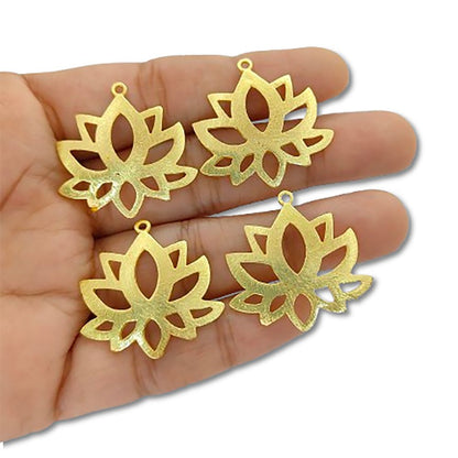 Lotus Flower Raw Brass Charm Pendant, Floral Earring Making Supplies, DIY Jewelry Findings for Handmade Creations
