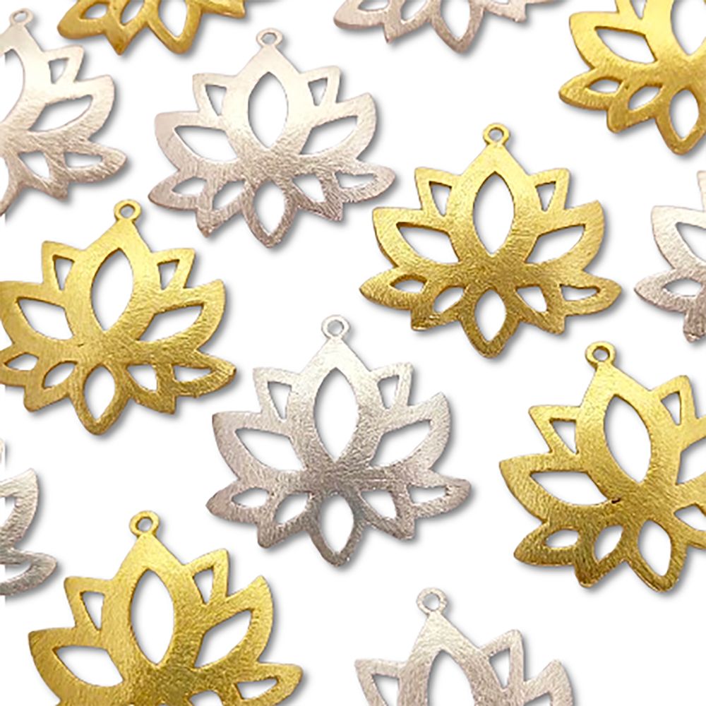 Lotus Flower Raw Brass Charm Pendant, Floral Earring Making Supplies, DIY Jewelry Findings for Handmade Creations