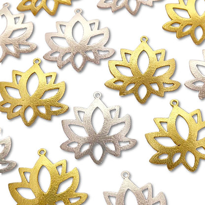 Lotus Flower Raw Brass Charm Pendant, Floral Earring Making Supplies, DIY Jewelry Findings for Handmade Creations