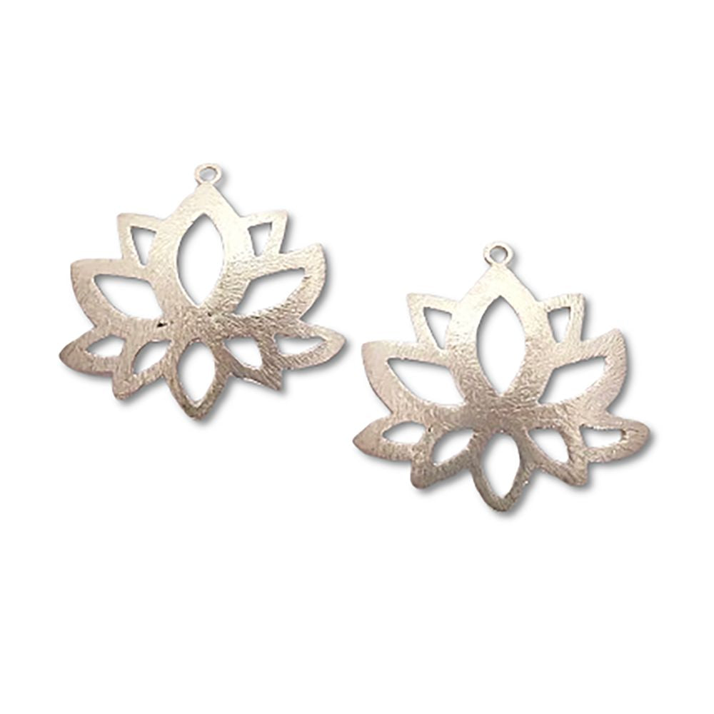 Lotus Flower Raw Brass Charm Pendant, Floral Earring Making Supplies, DIY Jewelry Findings for Handmade Creations