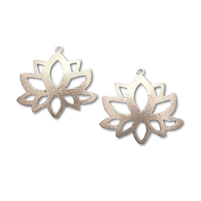 Lotus Flower Raw Brass Charm Pendant, Floral Earring Making Supplies, DIY Jewelry Findings for Handmade Creations