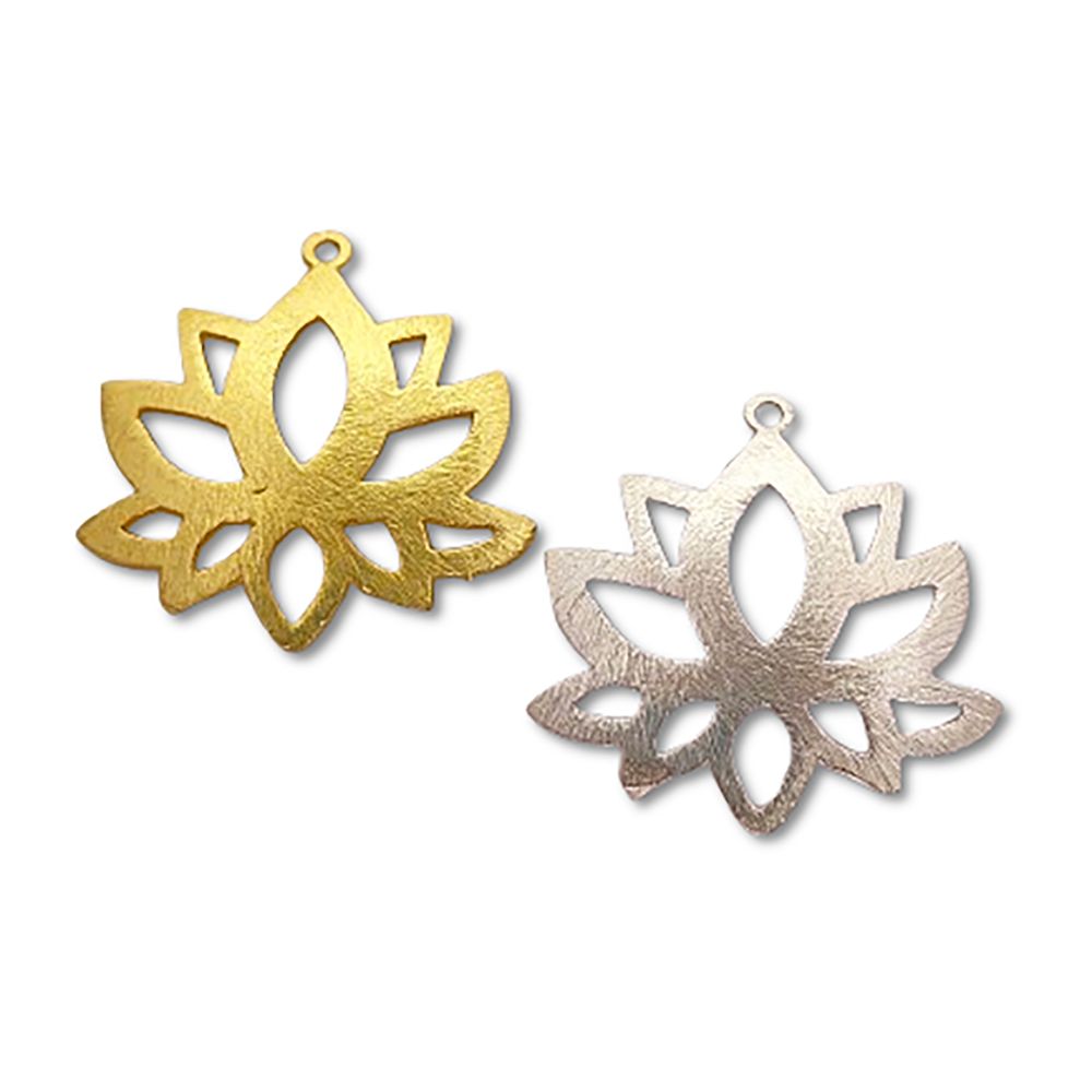 Lotus Flower Raw Brass Charm Pendant, Floral Earring Making Supplies, DIY Jewelry Findings for Handmade Creations