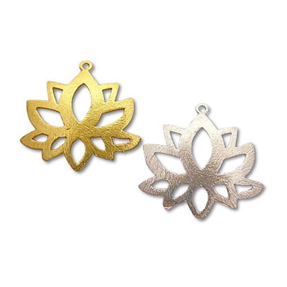 Lotus Flower Raw Brass Charm Pendant, Floral Earring Making Supplies, DIY Jewelry Findings for Handmade Creations