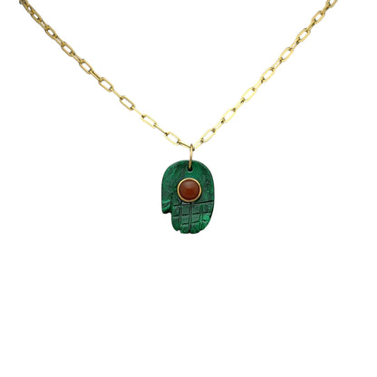 Malachite Evil Eye Necklace with Hamsa Hand Handmade 925 Silver Spiritual Jewelry