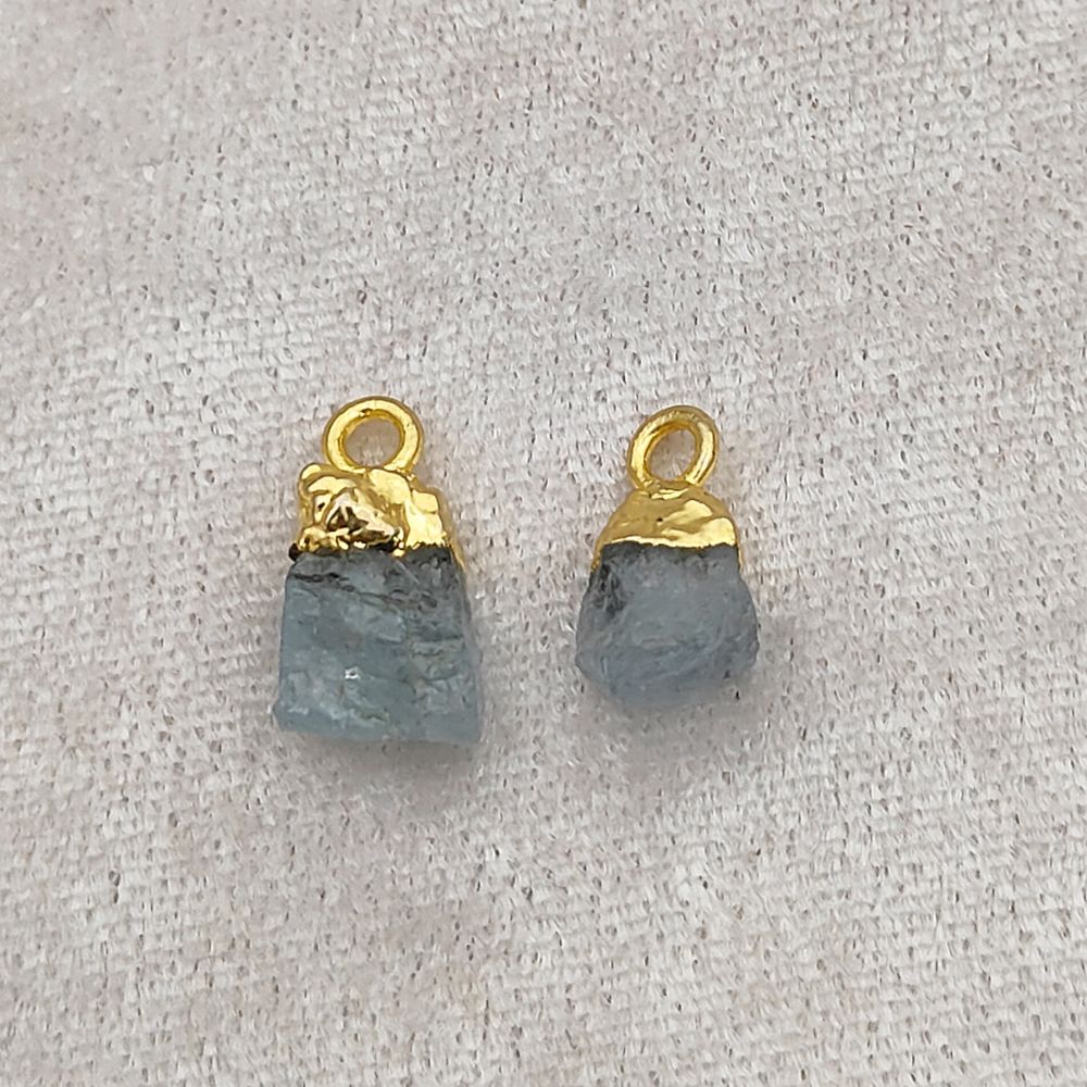 March Birthstone Aquamarine Pendant Raw Blue Crystal with Gold Elecrtoplated Finish Cap for Handmade Necklaces- Selling Per Piece
