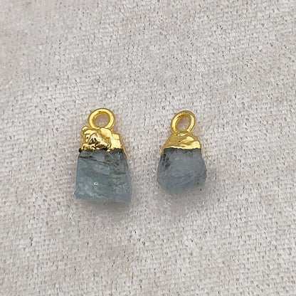 March Birthstone Aquamarine Pendant Raw Blue Crystal with Gold Elecrtoplated Finish Cap for Handmade Necklaces- Selling Per Piece