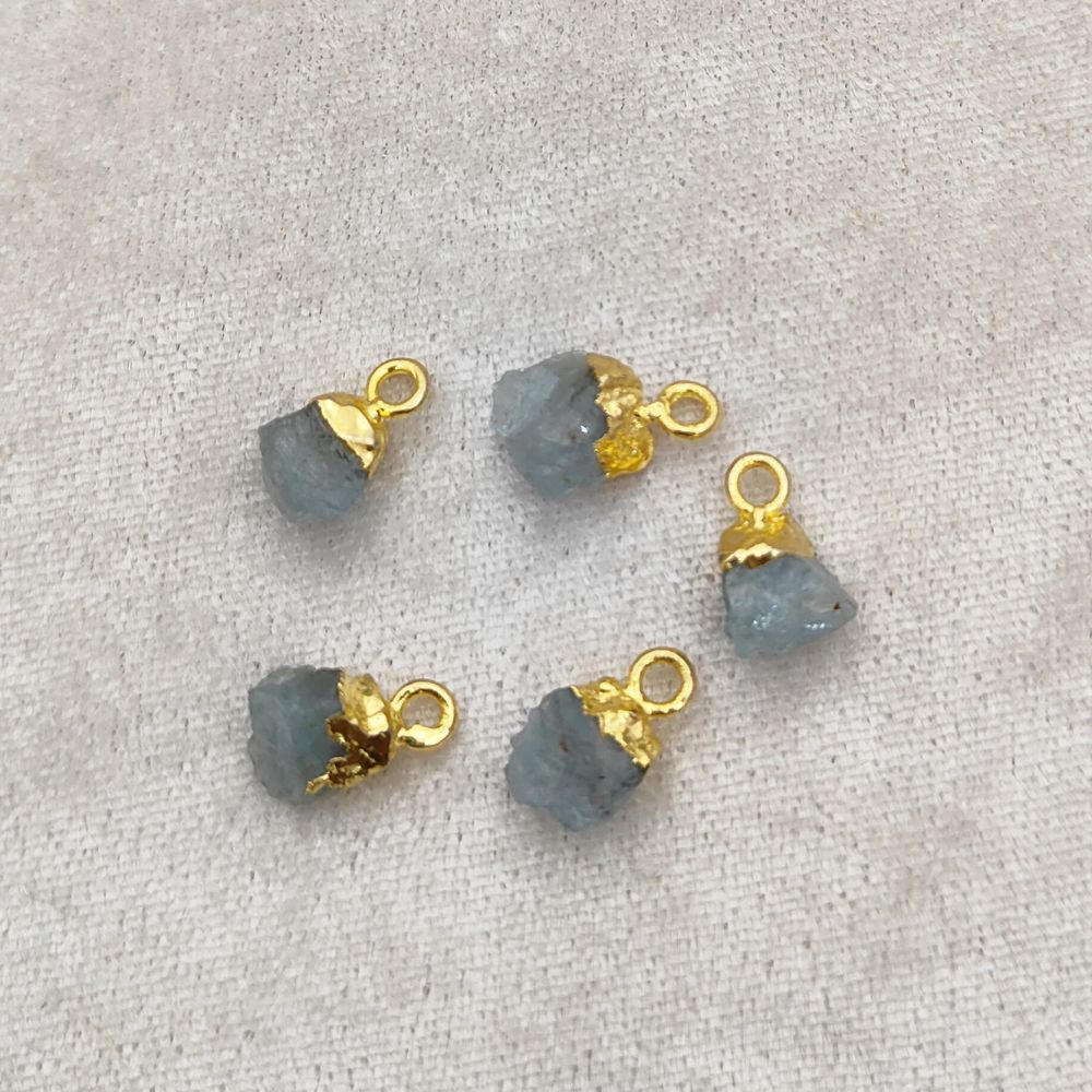 Raw Aquamarine Crystal Pendant Handmade March Birthstone with Gold Electroplated Cap for Spiritual & Energy Jewelry- Selling Per Piece