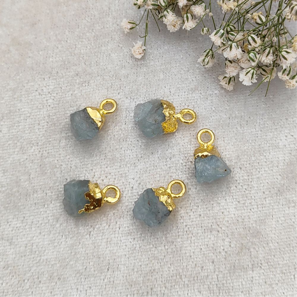 Raw Aquamarine Crystal Pendant Handmade March Birthstone with Gold Electroplated Cap for Spiritual & Energy Jewelry- Selling Per Piece