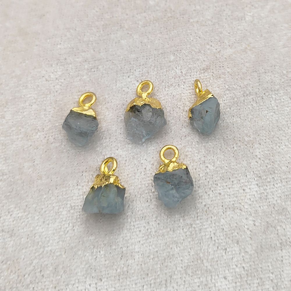Raw Aquamarine Crystal Pendant Handmade March Birthstone with Gold Electroplated Cap for Spiritual & Energy Jewelry- Selling Per Piece