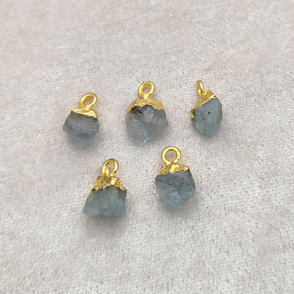 Raw Aquamarine Crystal Pendant Handmade March Birthstone with Gold Electroplated Cap for Spiritual & Energy Jewelry- Selling Per Piece