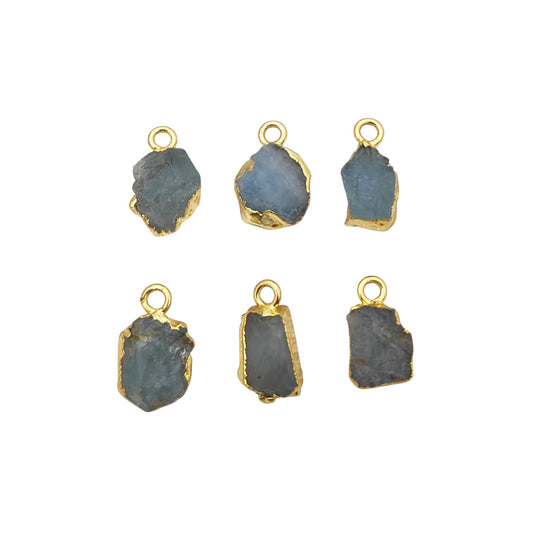 Natural Aquamarine Pendant March Birthstone with Gold Electroplated Edge for Boho & Healing Jewelry- Selling Per Piece