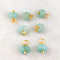 March Birthstone 8mm Aquamarine Beaded Pendant Gold Plated Sterling Silver Gemstone Charm for DIY Jewelry- Selling Per Piece