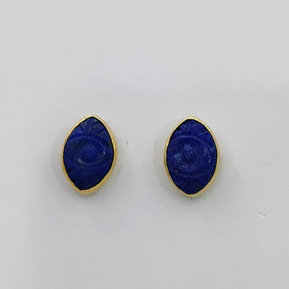 Marquise Lapis Lazuli Evil Eye Gemstone Stud Earrings Gold Vermeil Protective Boho Jewelry- Selling Per Pair